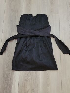Mind Code Strapless Black Cocktail Dress with Waist Sash